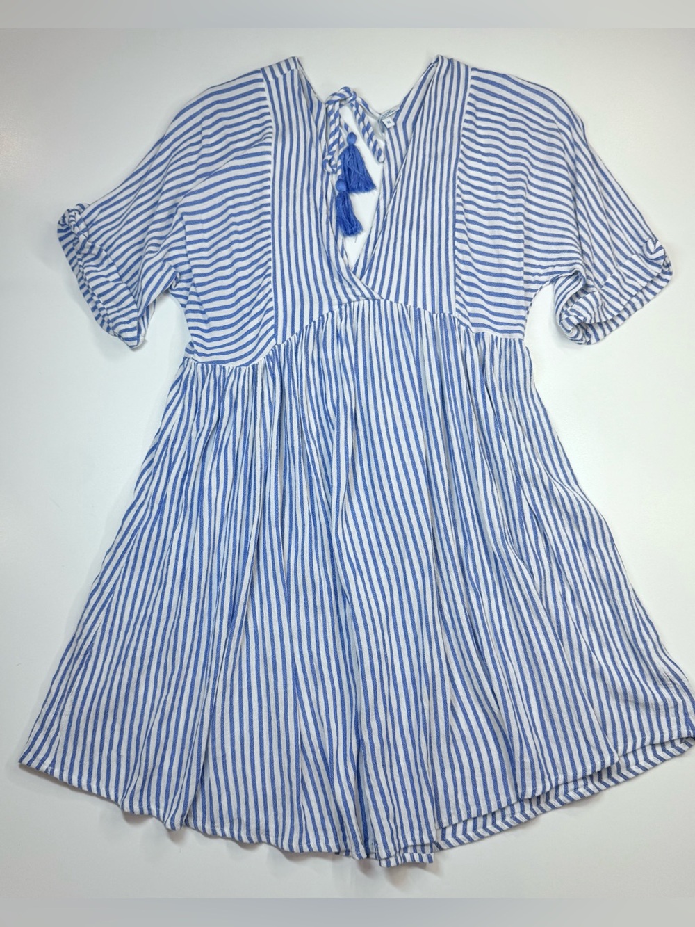 Blue Island Striped Tassel Tie Beach Swim Coverup Dress Size M - Picture 2 of 11